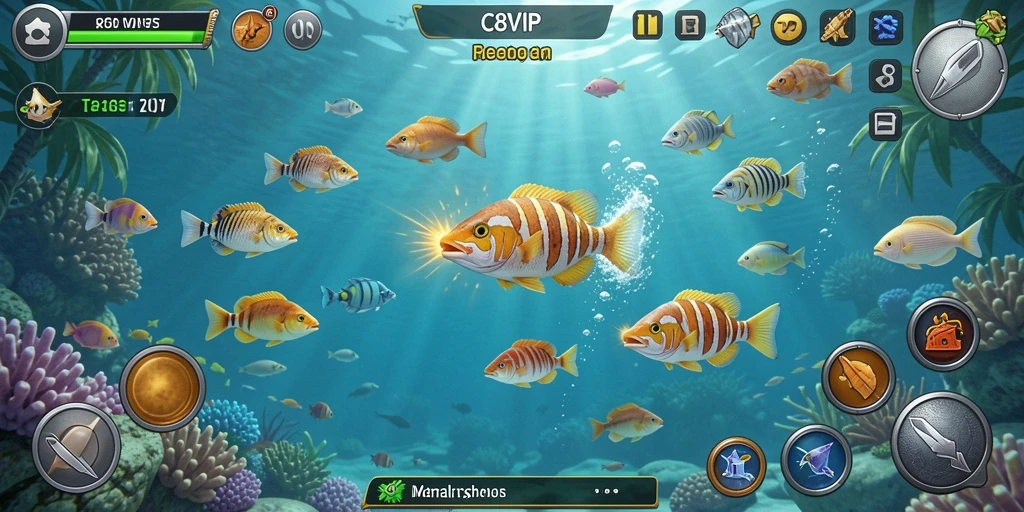 Screenshot C8VIP menampilkan aksi seru dalam permainan Tembak Ikan.