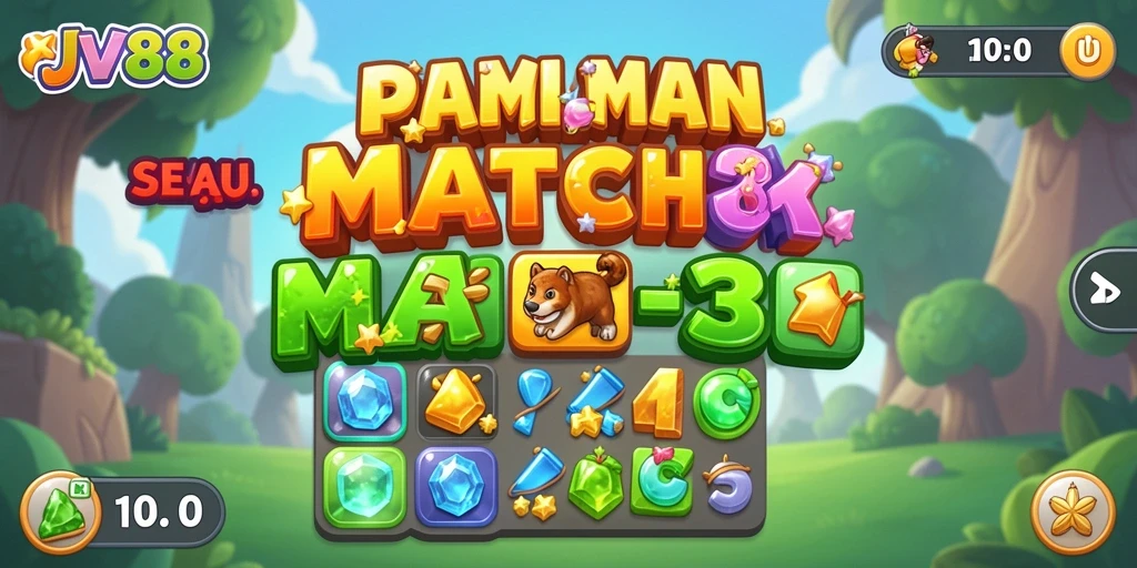 Tampilan gameplay seru dalam permainan Match-3 JV88.