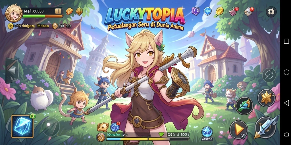 Tampilan gameplay seru dengan karakter anime yang beraksi.